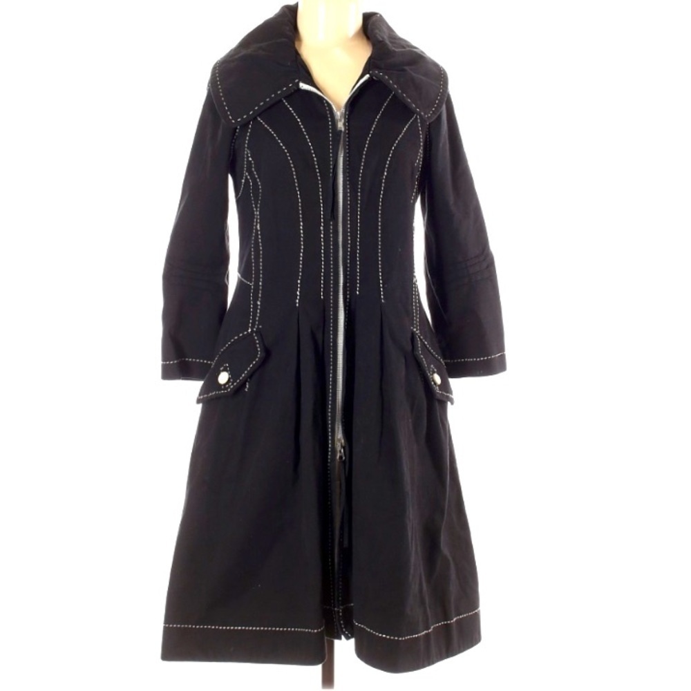 Richard Chai Black White Stitch Contrast Overcoat women’s size 8 structured